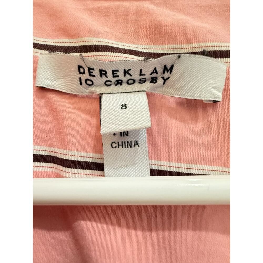 Derek Lam 10 Crosby Pink White Striped Shirt Dress Size 8 Designer Classic - Picture 2 of 8